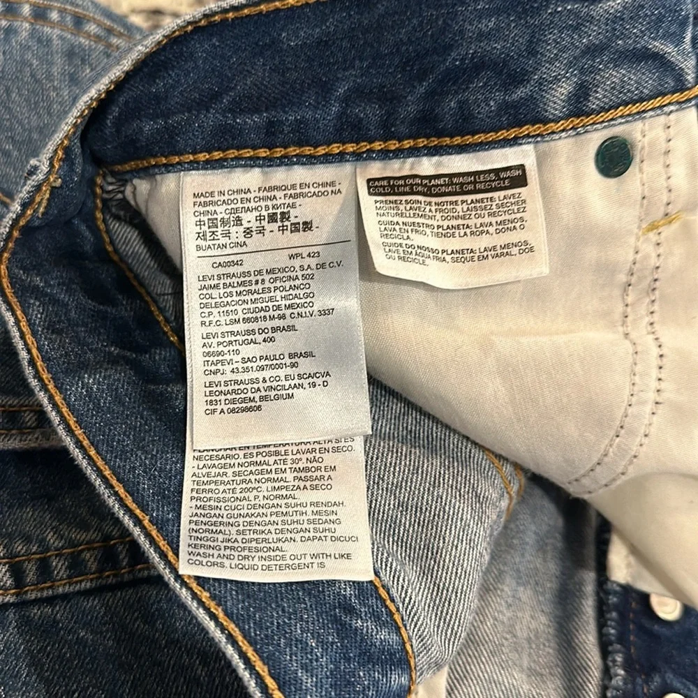 LEVI’S HIGH RISE DARK WASH 501 BUTTON FLY CUT OFF RETRO JEAN SHORTS SIZE 27 e8 - Picture 7 of 9
